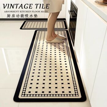 Kitchen floor mats are non-slip and oil-proof, wipeable and wash-free diatom mud, light luxury, advanced new style, water-absorbent and anti-dirty carpet foot mats