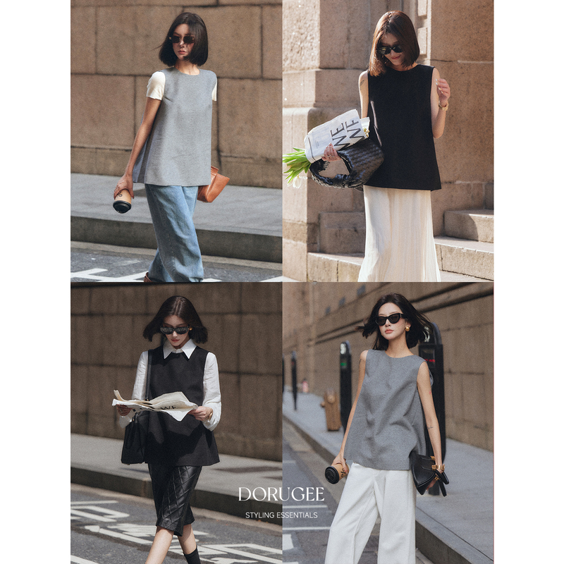 Dorugee'Old Town' Minimalist Style Sleeveless Sheep Wool Vest Top for Women, Autumn Versatile Commuter Vest Dorugee'Old Town' Minimalist Style Sleeveless Sheep Wool Vest Top for Women, Autumn Versatile Commuter Vest