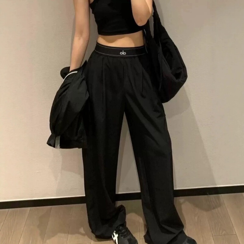 Aio Yoga Pants for Women, High-Waisted, Loose Fit, Slimming Straight-Leg Pants, Sports Casual Quick-Dry Ice Silk Fitness Wide-Leg Pants