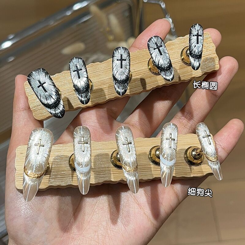 2026 New Style Wearable Nails【Divine Light】Dark Series Dazzling Black Gold Cross Cat Eye Handmade Nail Art 2026 New Style Wearable Nails【Divine Light】Dark Series Dazzling Black Gold Cross Cat Eye Handmade Nail Art