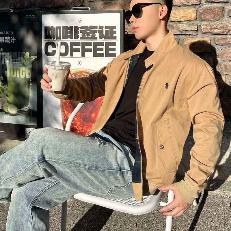 Autumn and Winter New Style Old Money Style Men's Windproof Jacket Casual Business Simple Embroidered Pony Logo Harrington Men's Jacket