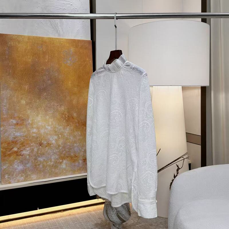 Luxeyee | Cashew Flower Lace Embroidery Ruffled Stand Collar Long-Sleeved Shirt Cc26082207 Luxeyee | Cashew Flower Lace Embroidery Ruffled Stand Collar Long-Sleeved Shirt Cc26082207