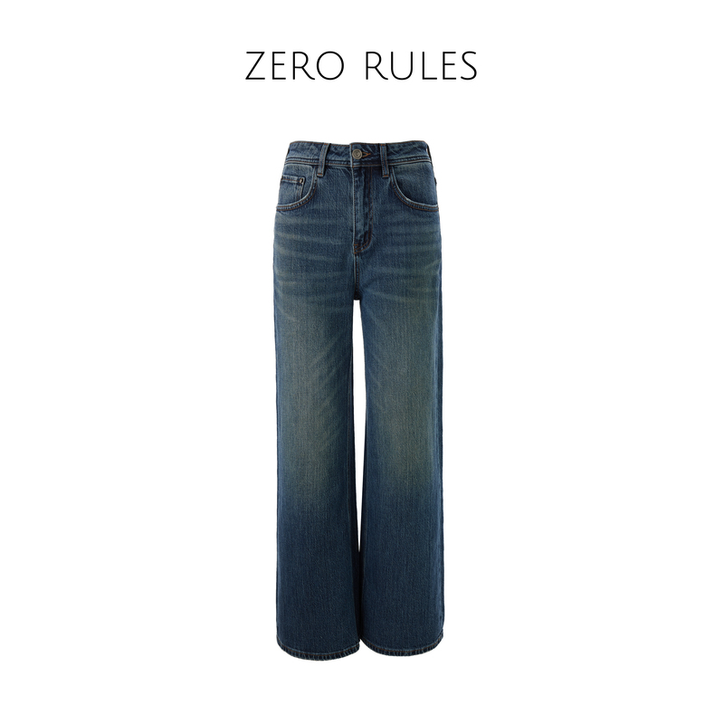 Wanwan Light Luxury【Vintage Jeans】High-End Washed Cotton Tencel, Deep Blue Wide-Leg Pants with a Distressed Wash Wanwan Light Luxury【Vintage Jeans】High-End Washed Cotton Tencel, Deep Blue Wide-Leg Pants with a Distressed Wash