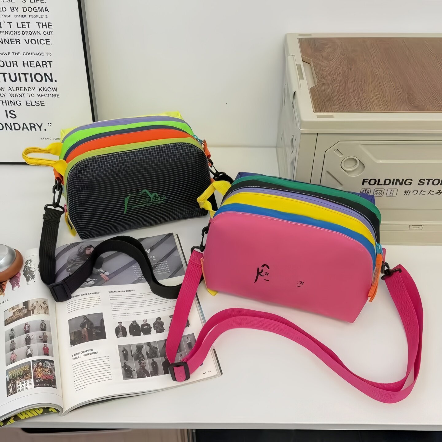 Ins portable contrast color storage bag dopamine small shoulder bag
