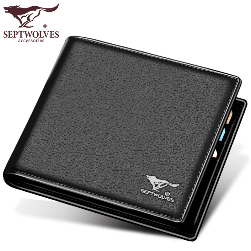 Seven Wolves Wallet Men Short leather Leather Head Layer Bull Leather Cross Section Leather Wallet Youth Money Clip Business Men Bag