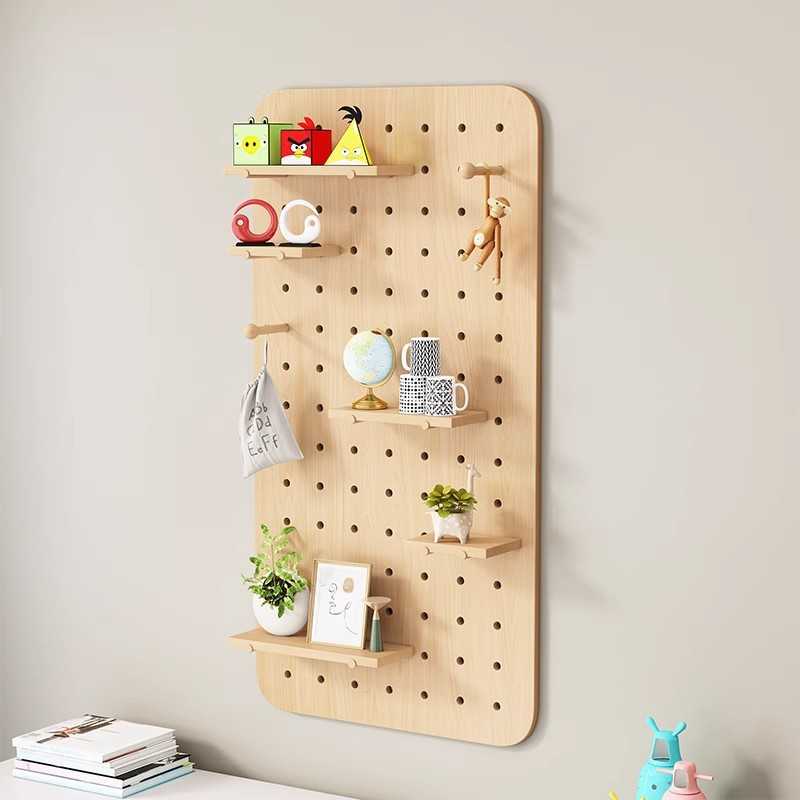 Solid wood hole board hanging board wall decorative partition shelf desk background wall rack display rack storage rack