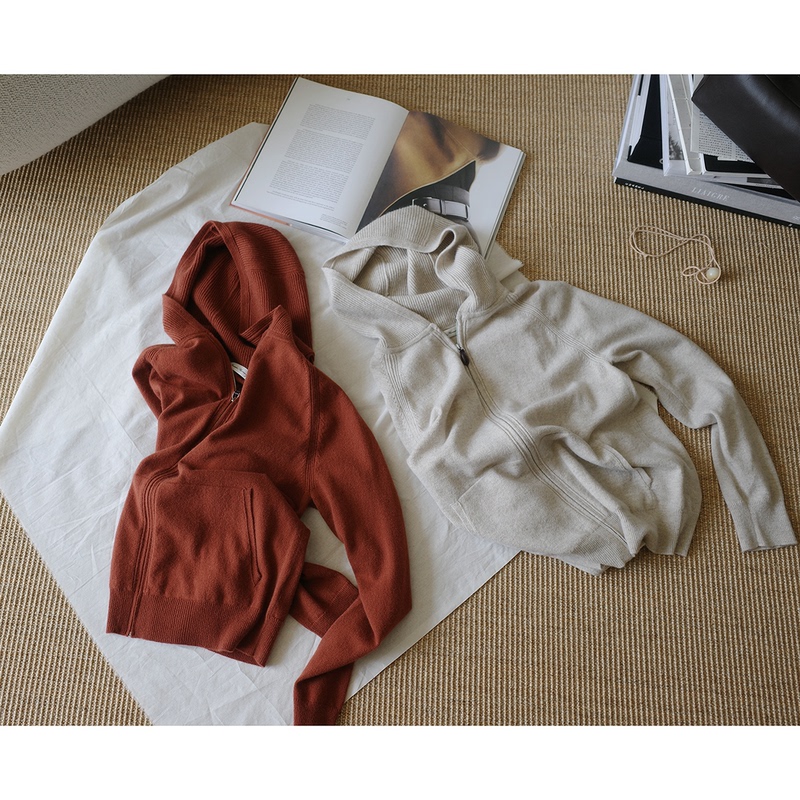Weaving |    High-End Babycashmere/Small Cashmere Classic Lp Hooded Knit Cardigan