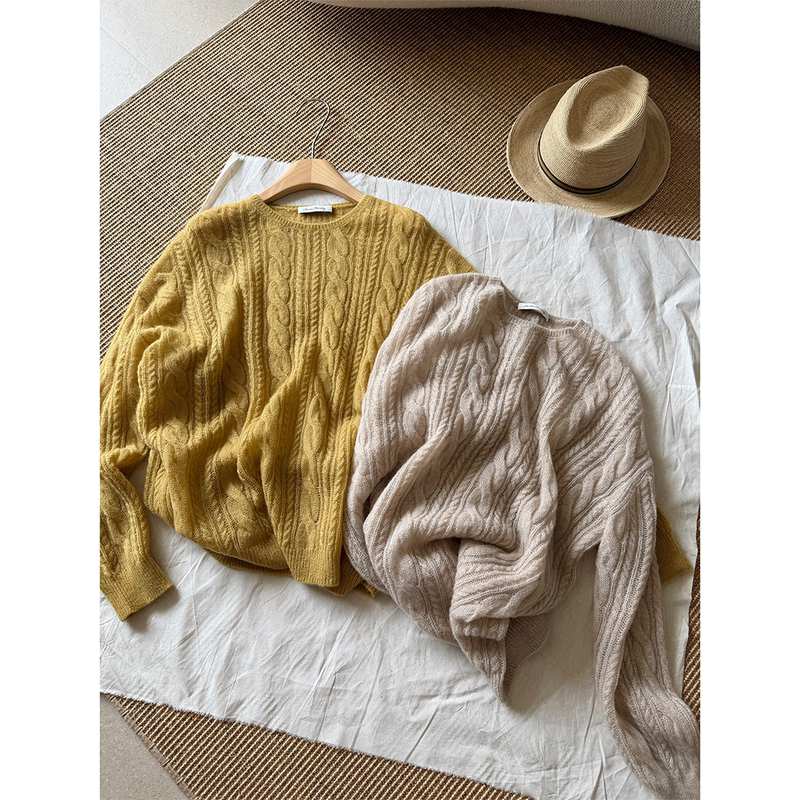 Weaving | Soft Cloud Mid-Length Retro Cable Knit Lightweight Semi-Sheer Atmospheric Knitwear Weaving | Soft Cloud Mid-Length Retro Cable Knit Lightweight Semi-Sheer Atmospheric Knitwear
