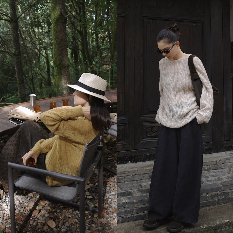 Weaving | Soft Cloud Mid-Length Retro Cable Knit Lightweight Semi-Sheer Atmospheric Knitwear Weaving | Soft Cloud Mid-Length Retro Cable Knit Lightweight Semi-Sheer Atmospheric Knitwear