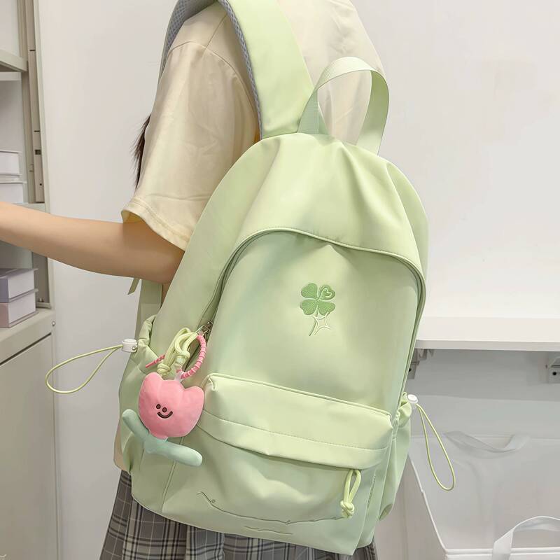 Four-Leaf Clover Schoolbag for Junior High School Girls ins Niche Style Green High-Value Simple Backpack High School Girls' Backpack