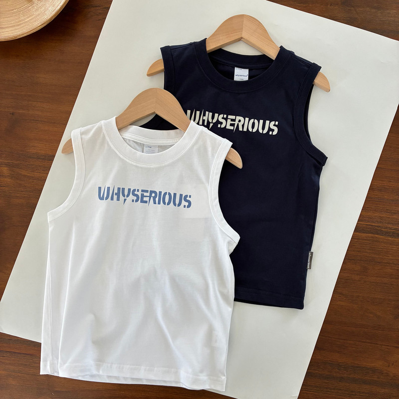 W6S201 Class a Pure Cotton Vest/Eco-Friendly and Healthier, Boys' Basic Solid Color Lettered Sleeveless T-Shirt W6S201 Class a Pure Cotton Vest/Eco-Friendly and Healthier, Boys' Basic Solid Color Lettered Sleeveless T-Shirt