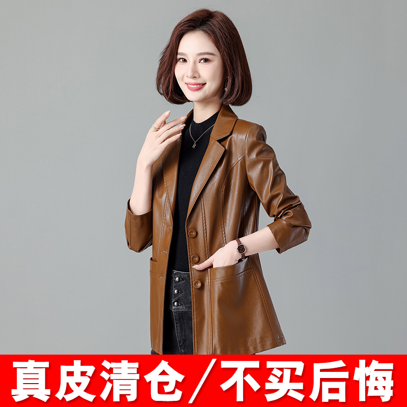 Genuine Leather Jacket for Women, Short Style, Sheepskin, 2025 Spring and Autumn New Model, Leather Jacket with Suit Collar, Korean Style, Slim Fit, Small Coat