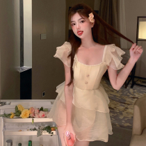 Swimsuit female summer 2021 new sexy fairy fan retro size chest belly thin skirt conservative hot spring