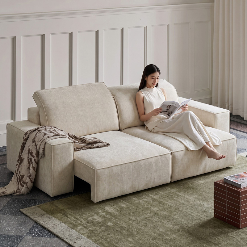 Zhizai Detachable and Washable Fabric Electric Sofa Bed, Two-Seater, Mid-Century Style, Modular, Extendable Chenille Sofa for Living Room