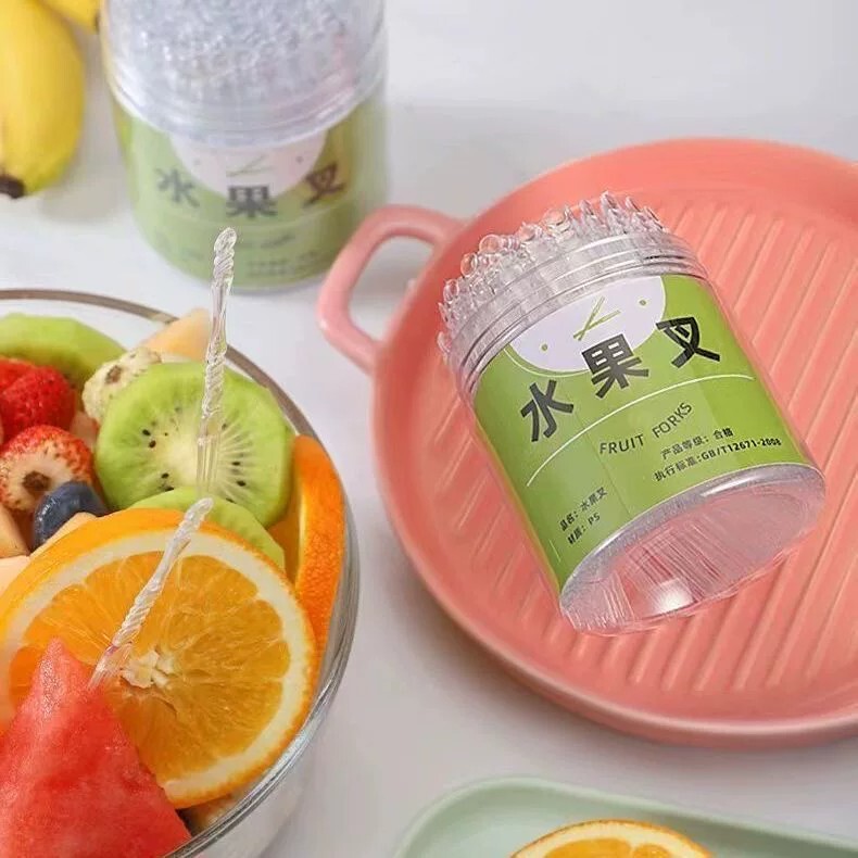 Portable Disposable Bamboo Fork Cutlery Set Trendy High-End Fruit Fork Transparent Plastic Household Use