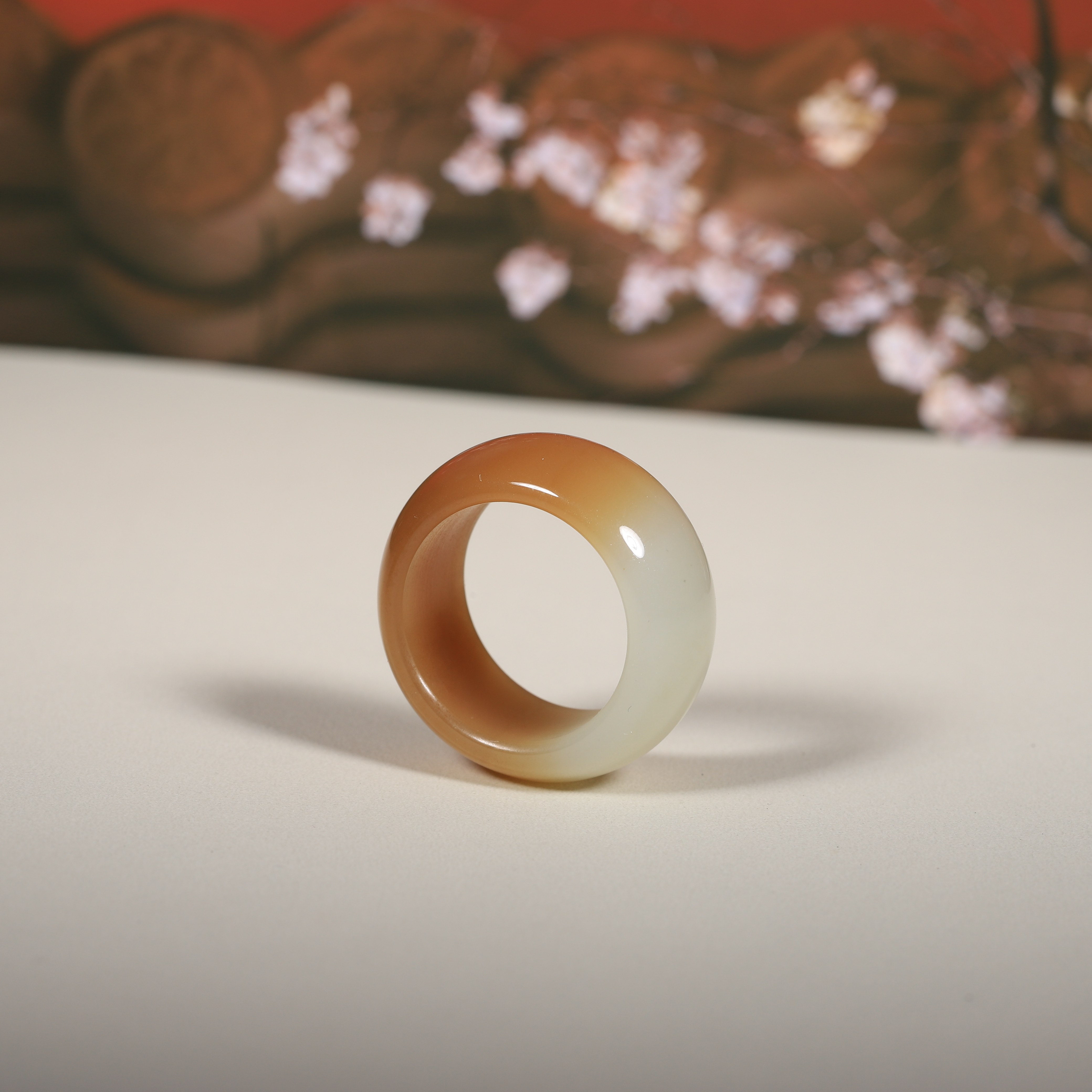 Natural Xinjiang Hetian jade yellow and white jade plain women's ring