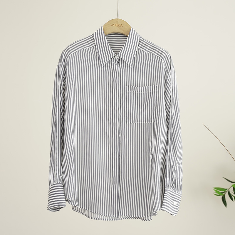 【Xing Kangli Selection】【Classic Style】100% Mulberry Silk Striped Women's Shirt (240751)
