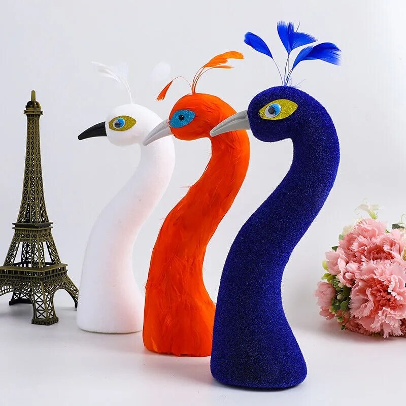 Peacock Head Model with Feather Flocking, Peacock Photography Prop, Banquet Decoration, Dining Table Model Ornament, Decoration Item
