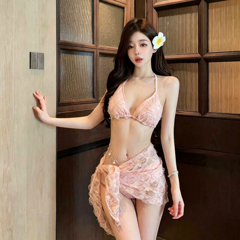 Ormior Stunning Swimsuit Women's Bikini Three-Piece Set Sexy Hot Girl Pure Desire Small Bust Push-Up Slimming Vacation Hot Spring