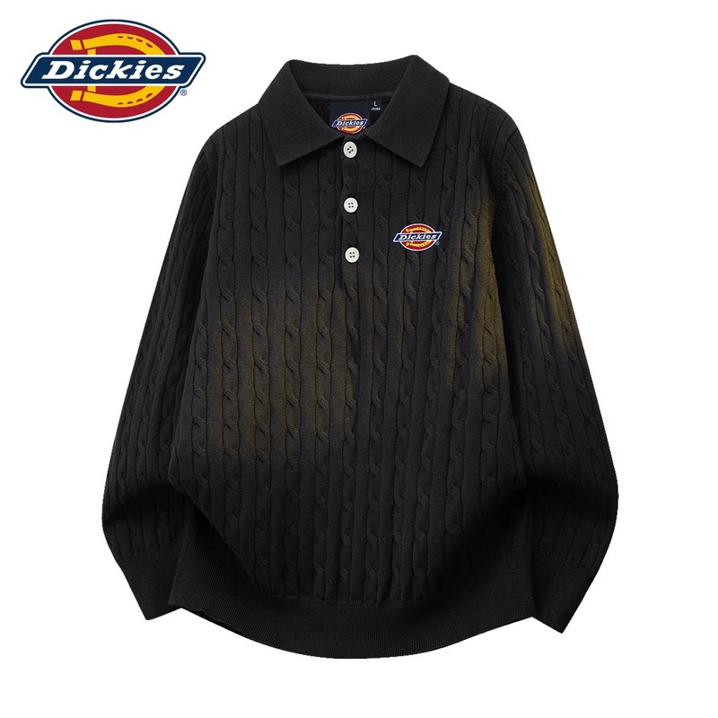 Dickies Official Cable-Knit Polo Collar Sweater for Men and Women, Simple and Versatile, Loose Casual Layering Sweater