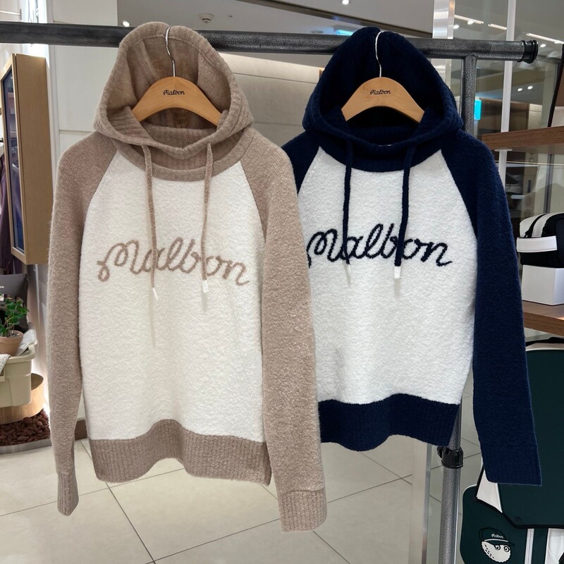 Korean Malbon Golf Women's 26 Fall/Winter Casual Color-Block Letter Logo Hooded Sweater with Windproof Layer for Golf Korean Malbon Golf Women's 26 Fall/Winter Casual Color-Block Letter Logo Hooded Sweater with Windproof Layer for Golf