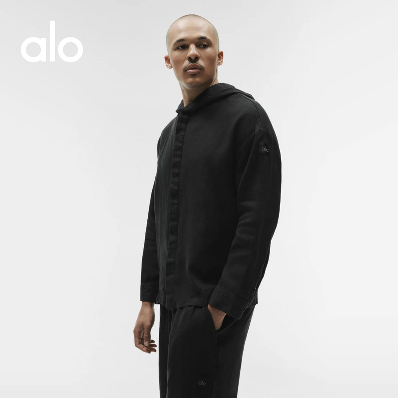 Alo｜Men's Linen Days Loose Casual Button-Down Linen Hooded Cardigan