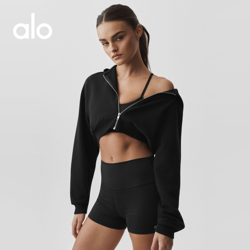 Alo｜Women's Sweet Escape Short Sports Casual Zip-Up Hoodie Sweatshirt