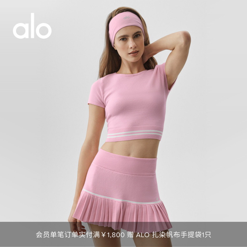 Alo｜Women's 2026 Autumn Scholar My Serve Contrast Color Short Sleeve Knitted T-Shirt