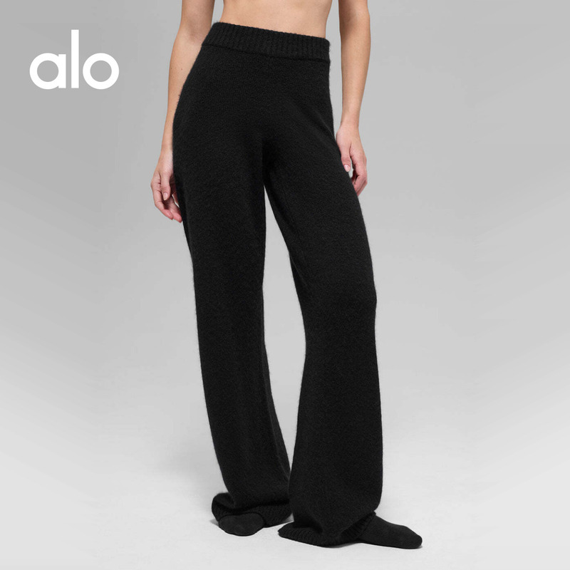 Alo｜Women's New Class Loose Casual Ribbed Wool Blend High-Waisted Wide-Leg Pants