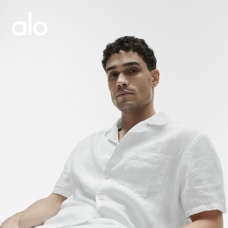 Alo|Men's Linen Days Loose Casual Button-Down Short-Sleeve Linen Shirt Alo|Men's Linen Days Loose Casual Button-Down Short-Sleeve Linen Shirt
