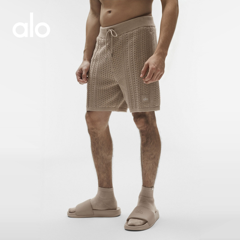 Alo｜Men's Coastline Loose Casual Hollow-Out Knit Drawstring Shorts 7 Inches