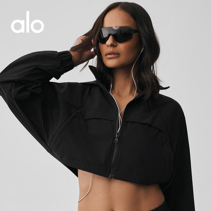 Alo｜Women's Playmaker Short Stand Collar Hooded Patchwork Jacket
