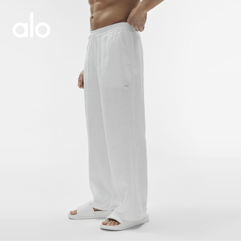 Alo|Men's Linen Days Loose Casual Drawstring Straight-Leg Linen Pants Alo|Men's Linen Days Loose Casual Drawstring Straight-Leg Linen Pants