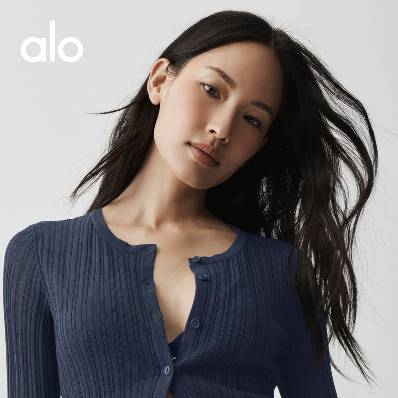 Alo|Women's Sunlit Slim Fit Casual Textured Slightly See-Through Knitted Cardigan Alo|Women's Sunlit Slim Fit Casual Textured Slightly See-Through Knitted Cardigan
