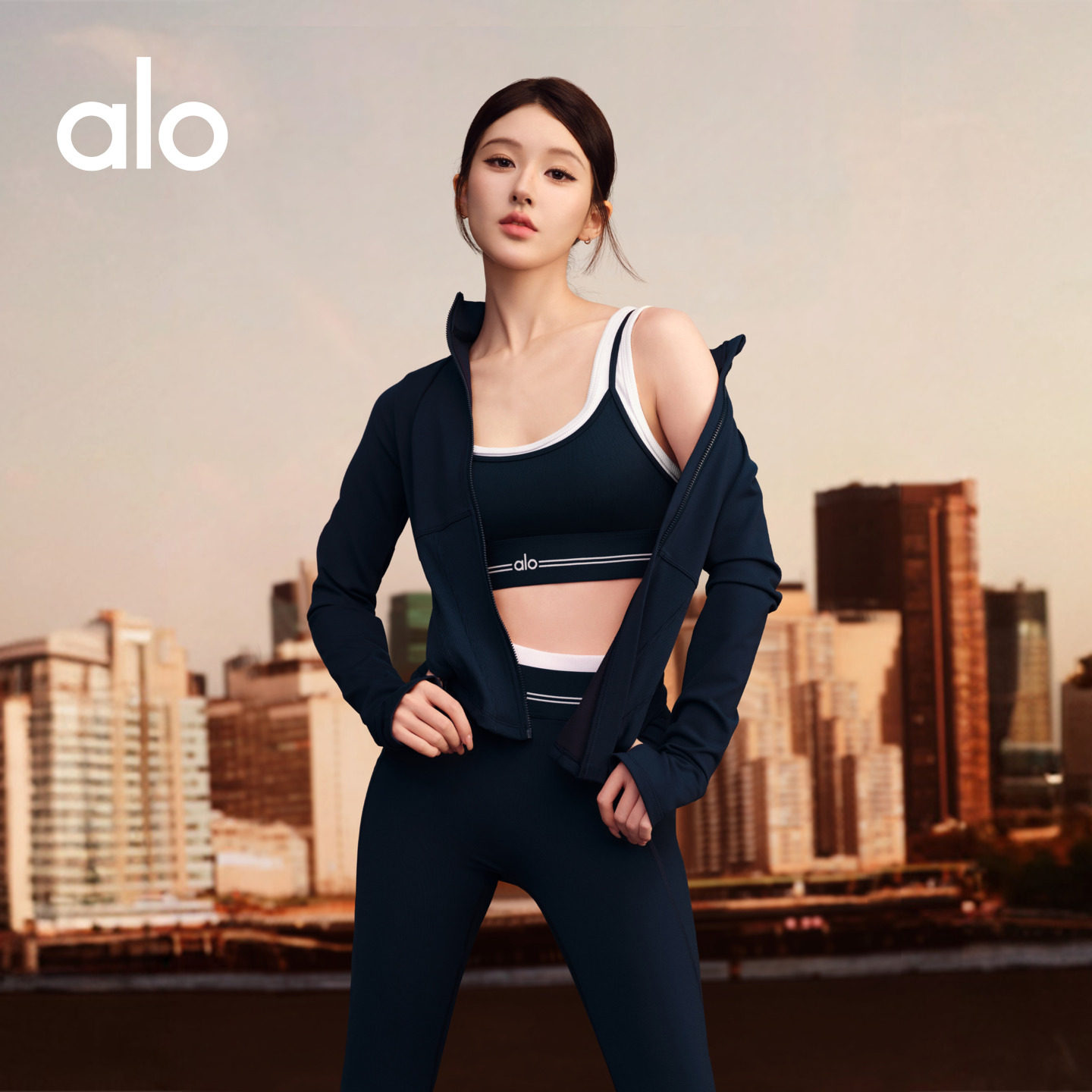 [สไตล์เดียวกับจ้าว ลู่ซือ] Alo｜เสื้อแจ็กเก็ตสปอร์ตมีซิป ทรงสลิมฟิต แบบแอร์บรัชสำหรับผู้หญิง
