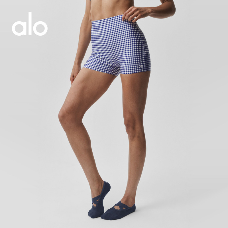 Alo|Women's Airlift Slim Fit Sports Casual Yoga Plaid Cycling Shorts High Waist Shorts 3 Inches Alo|Women's Airlift Slim Fit Sports Casual Yoga Plaid Cycling Shorts High Waist Shorts 3 Inches