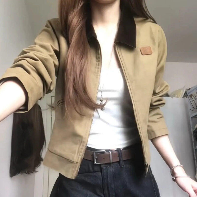 Ormior Short Workwear Jacket for Women, Spring and Autumn Style, Retro Barn Style, Loose and Versatile, Turn-Down Collar, Thin Jacket Cardigan Ormior Short Workwear Jacket for Women, Spring and Autumn Style, Retro Barn Style, Loose and Versatile, Turn-Down Collar, Thin Jacket Cardigan