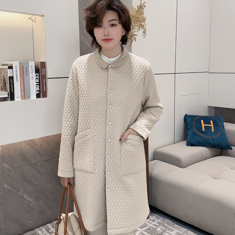 2026 Autumn/Winter New Diamond Pattern Quilted Cotton Coat for Women, Versatile Single-Breasted Mid-Length Polo Collar Cotton Jacket 2026 Autumn/Winter New Diamond Pattern Quilted Cotton Coat for Women, Versatile Single-Breasted Mid-Length Polo Collar Cotton Jacket