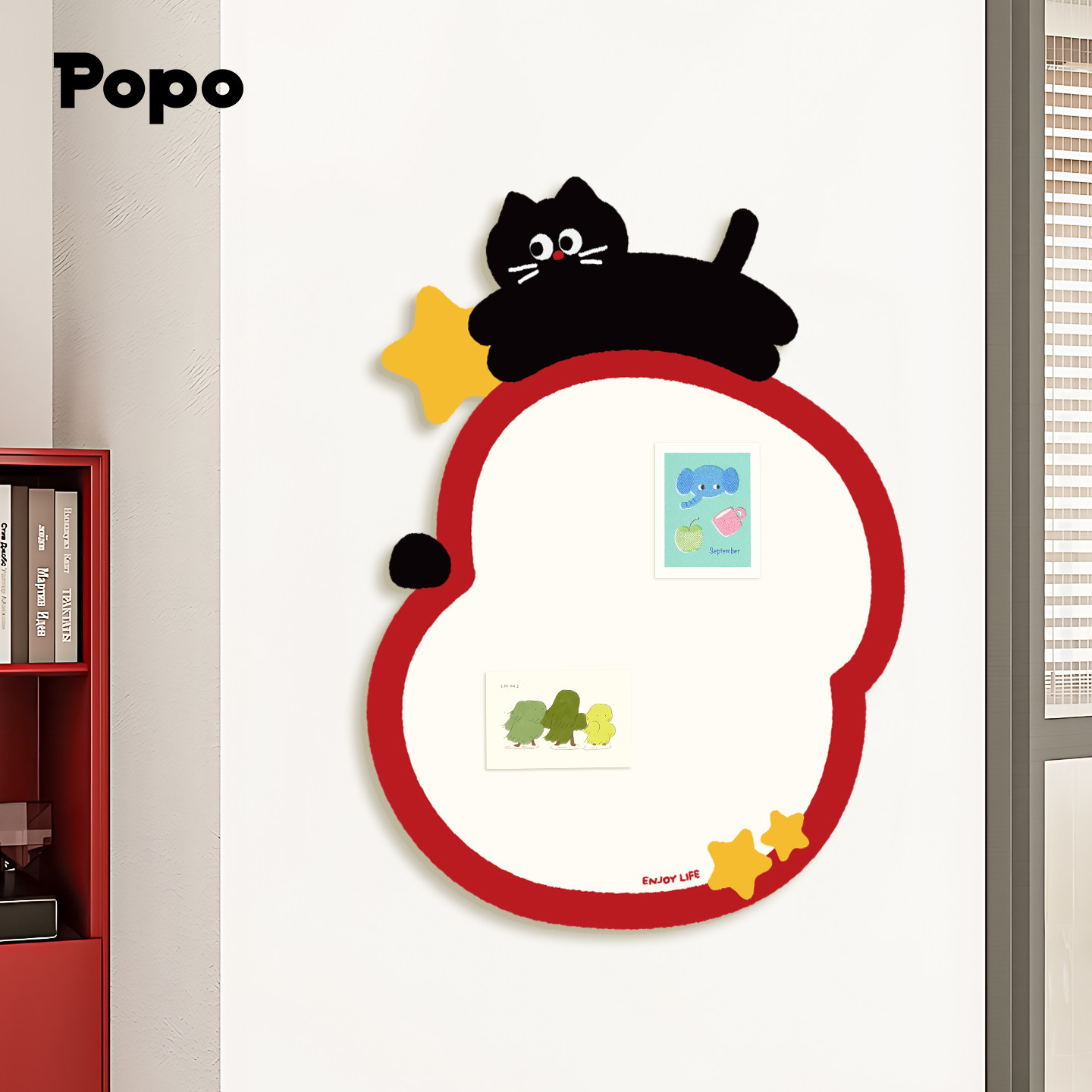 リンゴ猫のフェルト製ウォールステッカー、クリエイティブなフェルトボード装飾画、写真ディスプレイボード、穴あけ不要のフェルトボード壁装飾