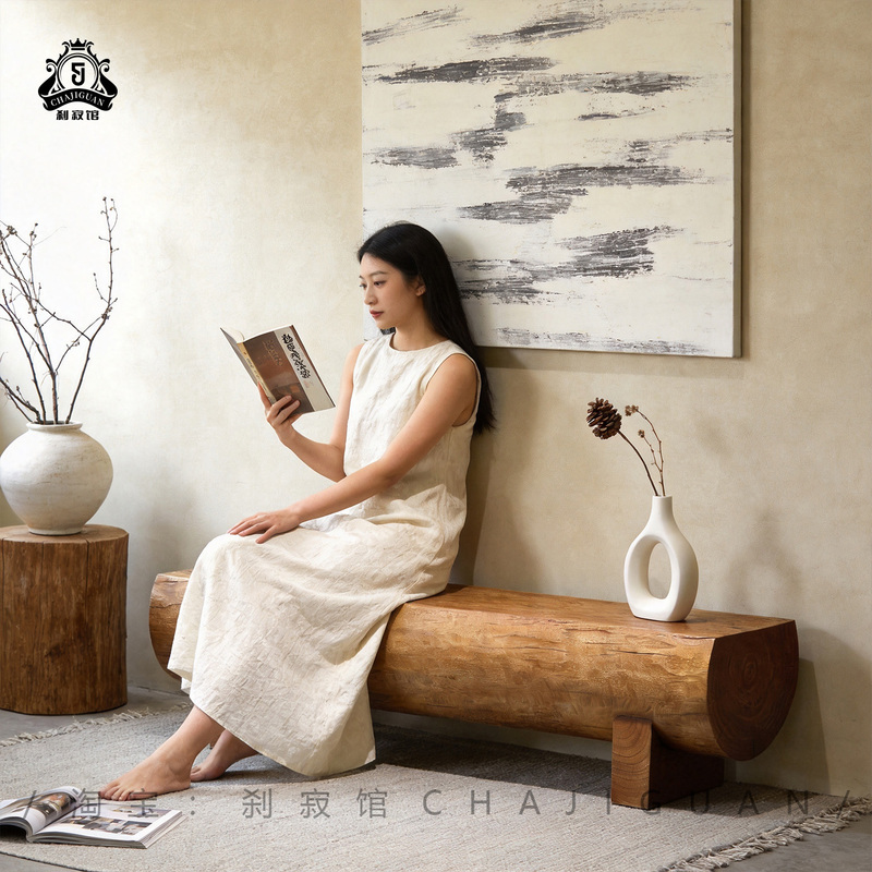 Nordic Solid Wood Long Bench, Personalized Creative Leisure Log Stool, Suitable for Guesthouses, Shopping Malls, Bed End Bench, Rest Bench, Shoe Changing Bench