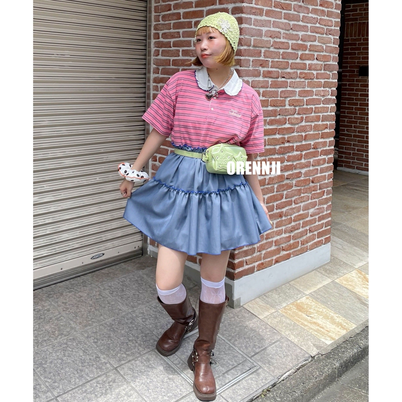 Free Shipping 2 Colors Cp Special Edition H*S Lace Collar Striped Patchwork Top Colorful Layered Long T-Shirt Japanese Style Women's Summer C