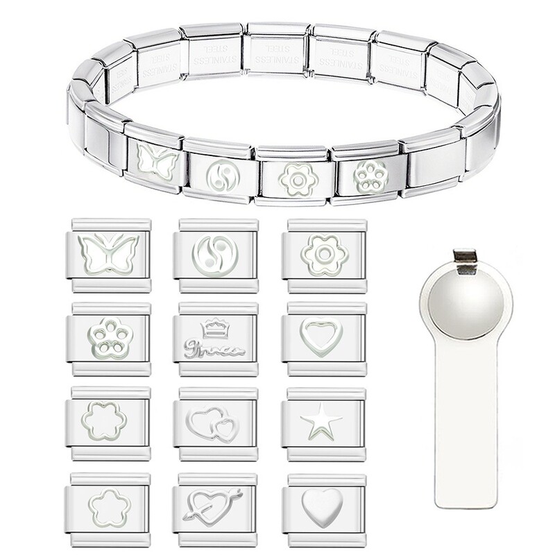 Italian Modular Bracelet with Detachable Heart, Stainless Steel Color-Preserving Jewelry Chain, DIY Light Luxury Accessories, Bracelet Jewelry Italian Modular Bracelet with Detachable Heart, Stainless Steel Color-Preserving Jewelry Chain, DIY Light Luxury Accessories, Bracelet Jewelry