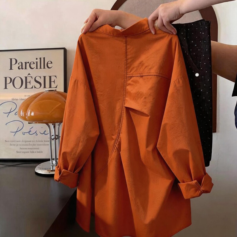 Aphf Official Website Women's Clothing 2026 Autumn New Orange Fashion Versatile Shirt with Unique Design and Super Stylish Top