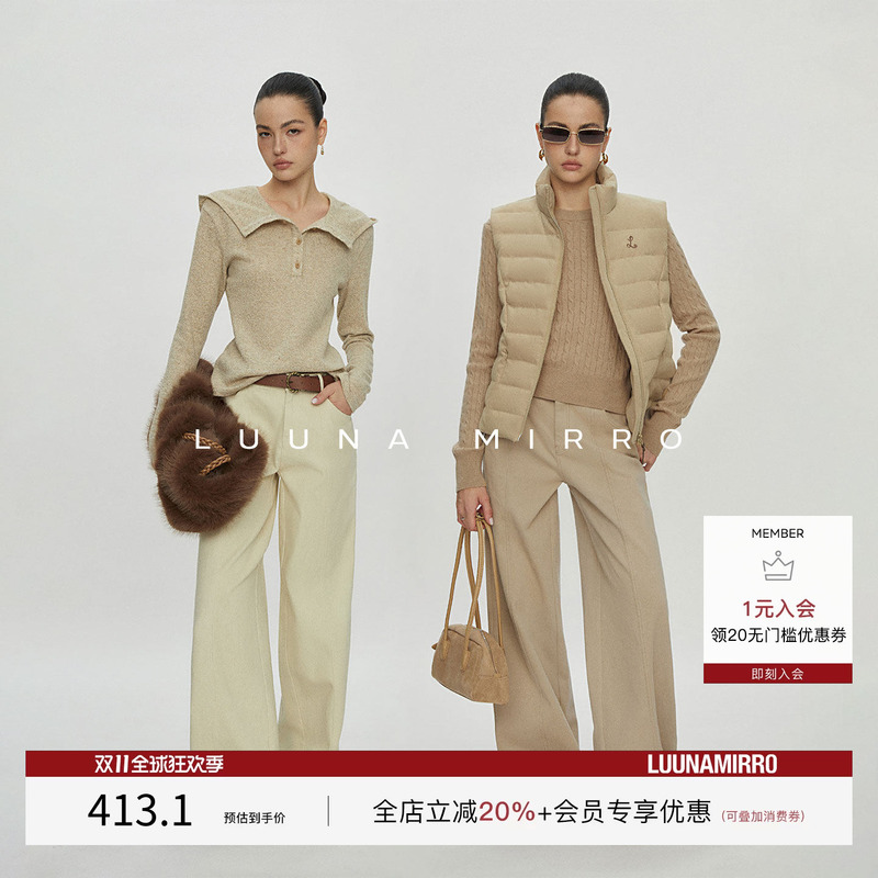 Luunamirro【Sand Dune Journey】Retro High-Waisted Wide-Leg Pants for Women, Old Money Style, Drapey Straight-Leg Jeans