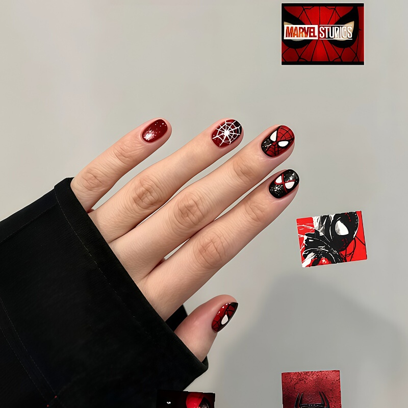 Super Cool! Dark Style Spider-Man Nail Art Stickers DIY New 3D Embossed Spider Web Decorations for a Stylish Vibe