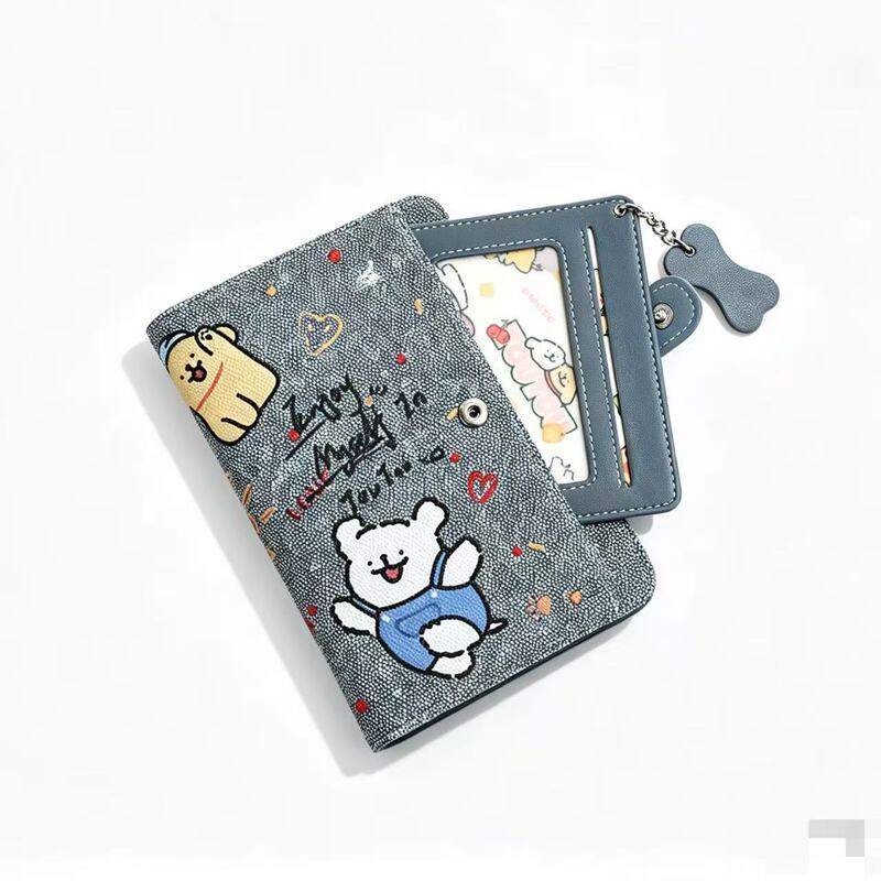 "Sneakily Here" Line Art Puppy Denim Travel Passport Holder Document Organizer Wallet Card Holder All-In-One for Students