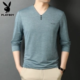 Playboy, мужская тонкая цветная базовая приятная телу утепленный лонгслив, осенний, V-образный вырез, высокий воротник