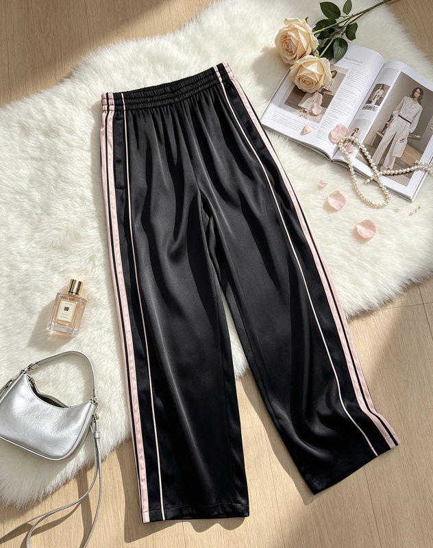 Mulberry Silk 6A Silk Double-Sided Satin Black Sports Casual Pants Mulberry Silk 6A Silk Double-Sided Satin Black Sports Casual Pants