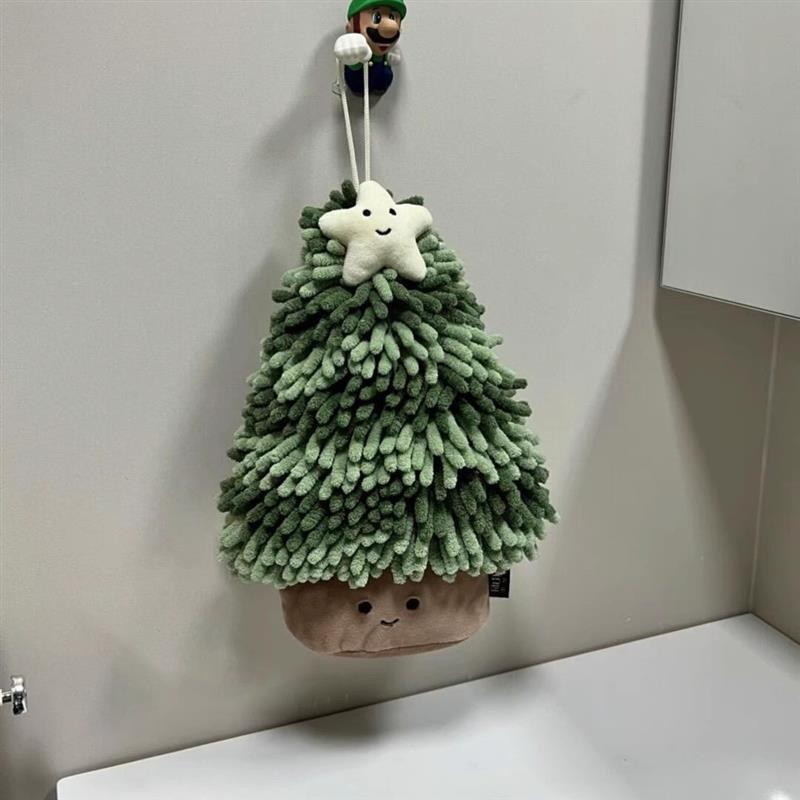 Christmas Tree Hand Towel Hanging Decoration, Cute Chenille, Super Absorbent, Thickened, Anti-Odor, Quick-Drying, for Kitchen, Bathroom, and Restroom