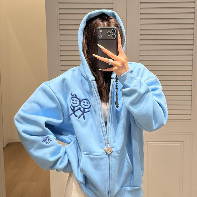 Correct Version】Urban Song Yanfei's Same Style 26Fw Stickman Embroidered Logo Hooded Sweatshirt Loose Jacket Correct Version】Urban Song Yanfei's Same Style 26Fw Stickman Embroidered Logo Hooded Sweatshirt Loose Jacket